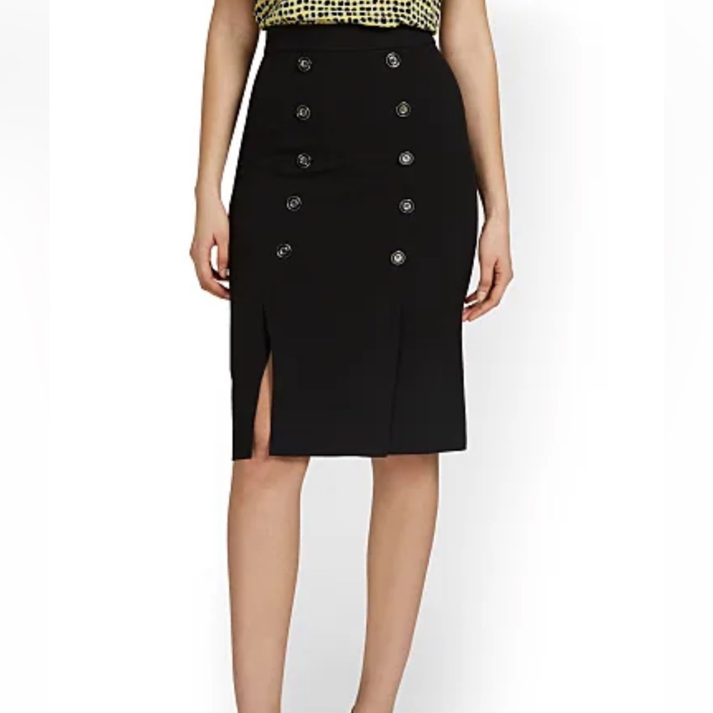 New York & Company Black BUTTON-FRONT PENCIL SKIRT - ESSENTIAL STRETCH M…